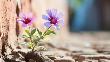 twee Purper bloemen groeit uit van een barst in de grond generatief ai foto