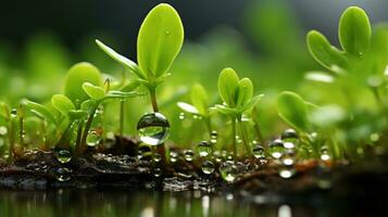 water druppels Aan de bladeren van groen planten generatief ai foto