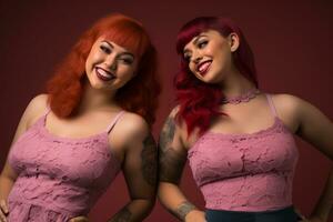 twee Dames met rood haar- en tatoeages poseren voor de camera generatief ai foto