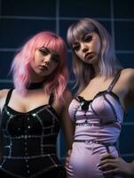 twee Dames met roze haar- poseren voor de camera generatief ai foto