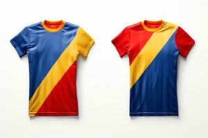 mockup sport- Amerikaans voetbal team uniformen verschillende kleuren shirt, generatief ai illustratie foto