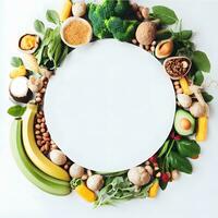 ronde achtergrond met kleurrijk groente ingrediënten ai generatief foto