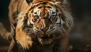 majestueus Bengalen tijger wandelen, woest en mooi in natuur gegenereerd door ai foto