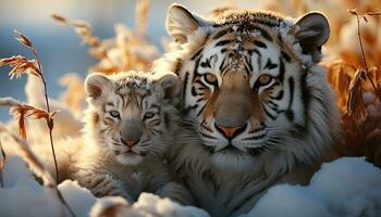majestueus Bengalen tijger, woest jager, staren in wildernis gegenereerd door ai foto