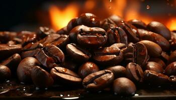 versheid en warmte creëren een donker, geparfumeerd koffie verslaving gegenereerd door ai foto