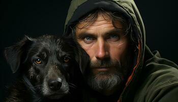 een schattig hond portret, een Mens op zoek, zwart achtergrond gegenereerd door ai foto