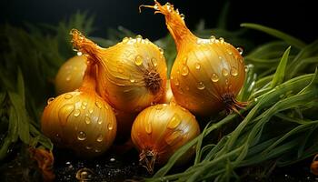 versheid van herfst groenten in dichtbij omhoog, gezond aan het eten buitenshuis gegenereerd door ai foto