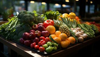 vers groenten en fruit, gezond aan het eten, biologisch kleinhandel supermarkt gegenereerd door ai foto