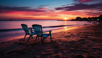 zonsondergang over- de rustig kustlijn, natuur schoonheid in ontspanning gegenereerd door ai foto