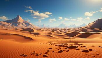 zand duinen rimpeling in de dor Afrikaanse landschap, een majestueus zicht gegenereerd door ai foto