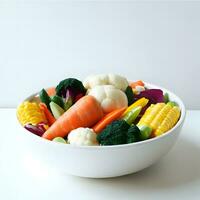 heerlijk vegetariërs levensstijl met divers gekookt groenten in een kom ai generatief foto