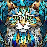 gebrandschilderd glas ramen met katten kleurrijk illustratie ai gegenereerd foto