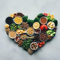 Internationale veganistisch dag viering met hart vorm veganistisch maaltijden ai generatief foto