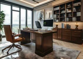 luxe kantoor en werken kamer in uitvoerend kantoor ai gegenereerd foto