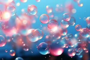 bubbels achtergrond, bokeh licht roze en blauw. ai generatief foto