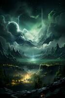 meteoor, groen Aurora, nacht lucht. ai generatief foto
