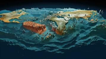 aardrijkskunde oceaan verdieping in kaart gebracht ai gegenereerd foto