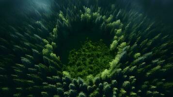 hoog bovenstaand dag Woud landschap - gegenereerd ai afbeelding foto