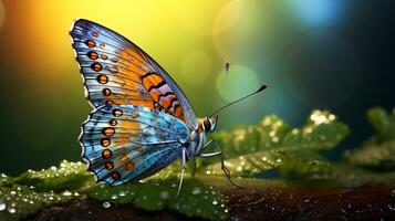 mooi vlinder in de Woud blijven blad gegenereerd door ai foto