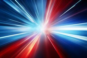 futuristische snelheid beweging met blauw en rood stralen van licht abstract achtergrond. generatief ai. foto