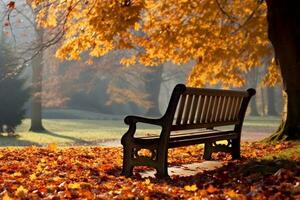 bank in herfst park. herfst landschap. generatief ai. foto