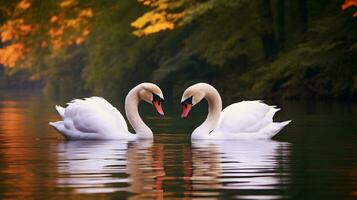 twee wit zwanen in romantisch liefde Bij meer foto