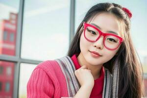 hipster leerling vrouw vervelend eyewear bril. generatief ai pro foto