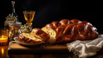eigengemaakt challah brood, Joods keuken. challah voor Chanoeka foto