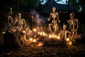 diy grafstenen en skelet- figuren spookachtig een vaag lit werf foto