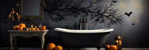 griezelig badkamer decor voor halloween achtergrond met leeg ruimte voor tekst foto