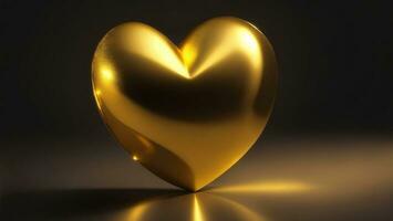 3d renderen van gouden hart Aan zwart achtergrond, liefde concept ai gegenereerd foto