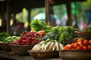 lokaal markt met vers boerderij producten ai generatief foto