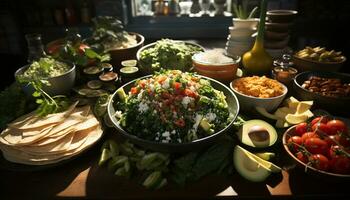 versheid Aan een bord salade, tomaat, avocado, groente, fijnproever, gezond aan het eten gegenereerd door ai foto