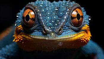 een schattig gekko, binnenshuis, staren Bij camera, met oranje markeringen gegenereerd door ai foto