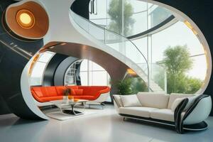 leven kamer in modieus futurisme stijl. ai generatief pro foto