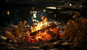 vlam brandend helder, natuur hel, gloeiend sintel, winter fijnproever brand gegenereerd door ai foto