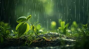 episch fotografie schot van regenachtig seizoen achtergrond, genieten van natuur regenval en gelukkig leven concept. generatief ai foto