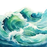 blauw en groen waterverf oceaan golven foto