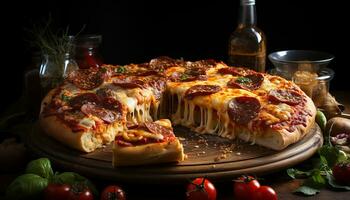 versheid Aan tafel eigengemaakt, fijnproever pizza, gekookt met liefde gegenereerd door ai foto