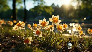 levendig wilde bloemen bloesem in een weide, omarmen de zomer zonlicht gegenereerd door ai foto