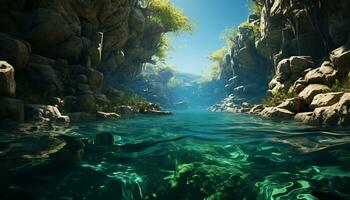 onderwater- avontuur verkennen de schoonheid van natuur, rots en vis gegenereerd door ai foto