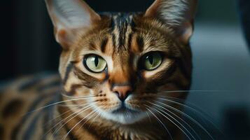 detailopname portret van een huiselijk gestreept kat binnenshuis foto