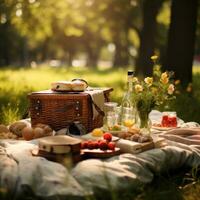 picknick in de park. charmant, ontspannen, zoet, speels, natuurlijk foto