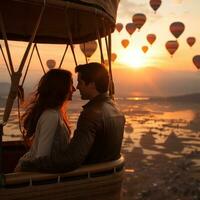 heet lucht ballon rijden. avontuurlijk, dromerig, adembenemend, romantisch, uniek foto