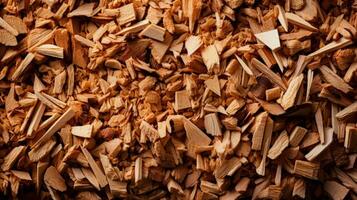 hout chips voor biomassa energie productie achtergrond met leeg ruimte voor tekst foto