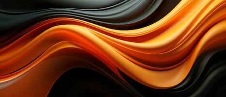 digitaal abstract oranje en zwart achtergrond met glad vloeiende lijnen. ai gegenereerd. foto