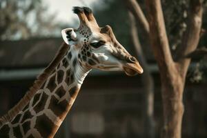 giraffe hoofd detailopname dierentuin. genereren ai foto