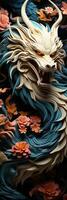Japans draak, in de stijl van gedetailleerd meerlagig composities, detailopname, kleurrijk helder bladwijzer. ai generatief kunst foto