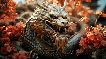 Chinese draak, in de stijl van gedetailleerd meerlagig composities, fantastisch karakter, kleurrijk helder achtergrond.ai generatief kunst foto