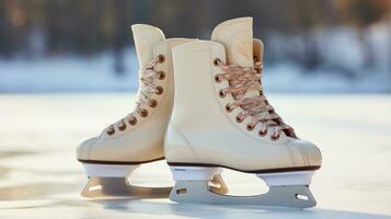 ijs het schaatsen. elegantie en precisie Aan ijzig oppervlakken foto